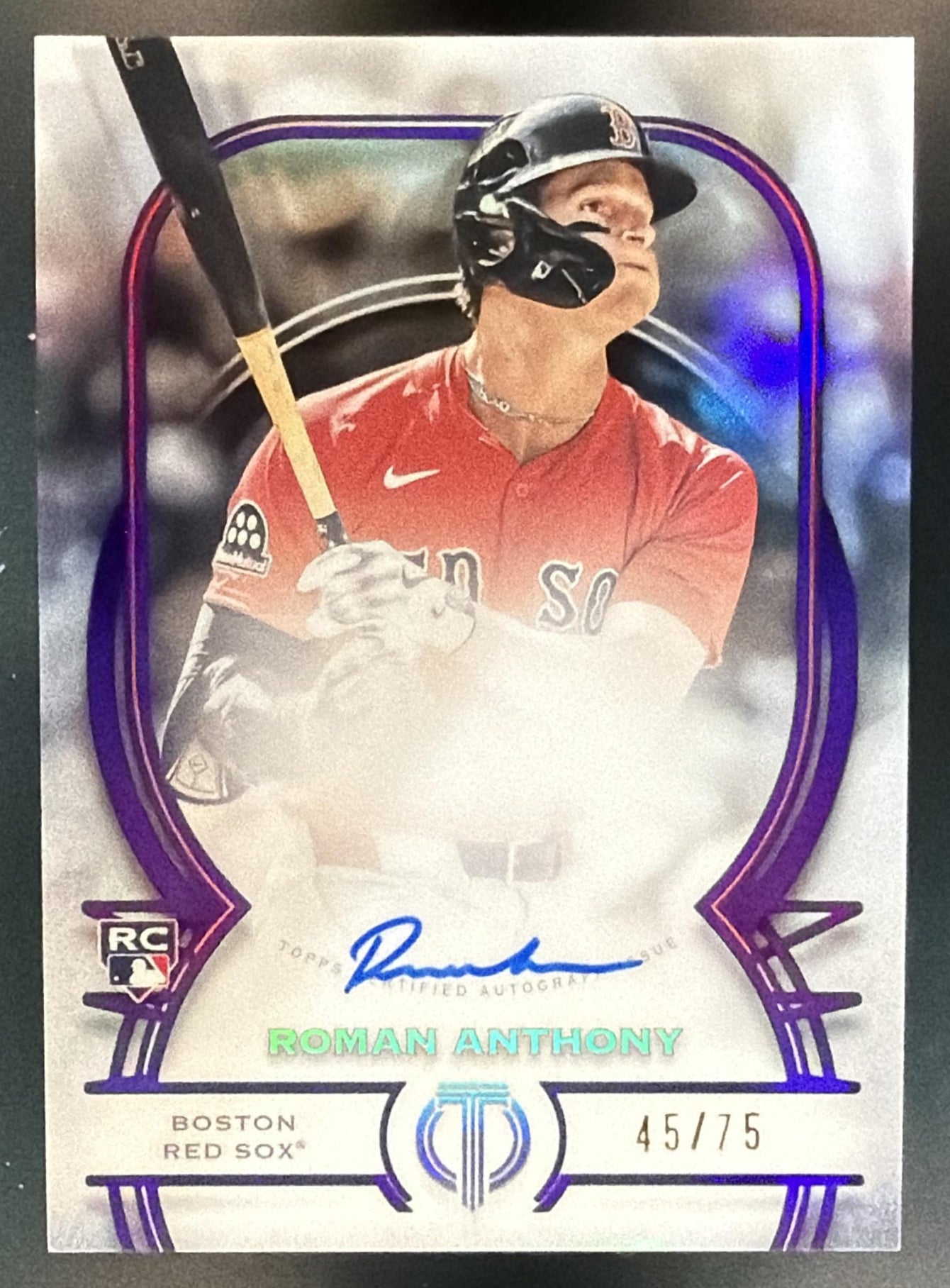 2026 Topps Tribute Roman Anthony #TA-RA Auto Purple 45/75 RC Red Sox — front