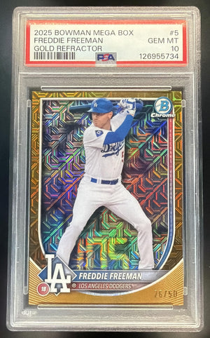 2025 Bowman Freddie Freeman #5 Mega Box Gold Refractor /50 Dodgers PSA 10
