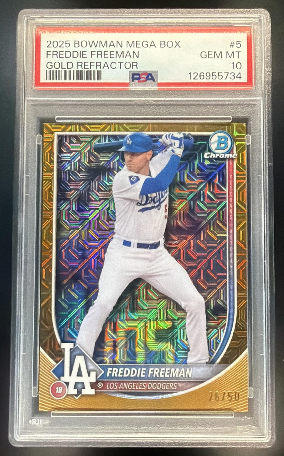 2025 Bowman Freddie Freeman #5 Mega Box Gold Refractor /50 Dodgers PSA 10