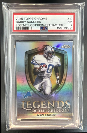 2025 Topps Chrome Barry Sanders #LOG-11 Legends of the Gridiron Refractor PSA 7