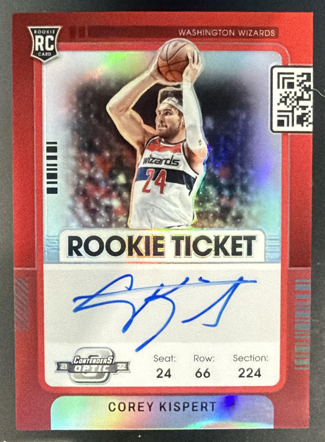 2021-22 Panini Contenders Optic Corey Kispert #102b Red 61/75 RC VAR Wizards — front