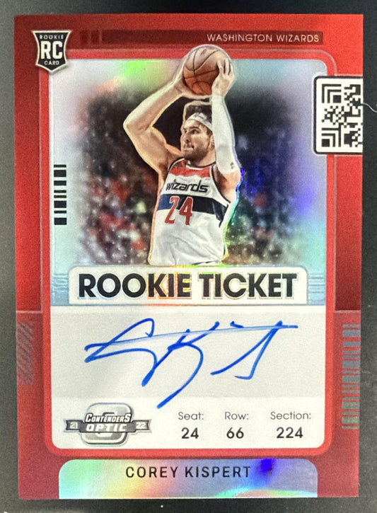 2021-22 Panini Contenders Optic Corey Kispert #102b Red 61/75 RC VAR Wizards — front
