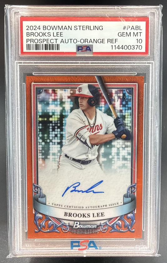 2024 Bowman Sterling Brooks Lee #PA-BL Prospect Auto Orange Refractor /75 PSA 10 — front