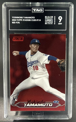 2024 Topps Stadium Club Yoshinobu Yamamoto #114 Red Foil RC Dodgers TAG 9