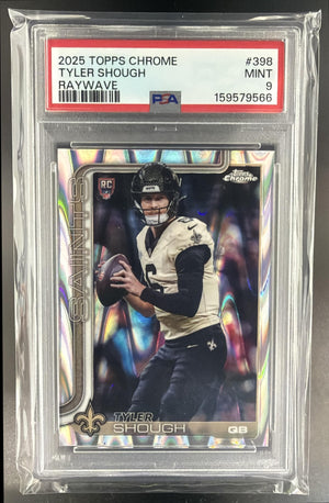 2025 Topps Chrome Tyler Shough #398 Rookie RayWave Refractor RC Saints PSA 9