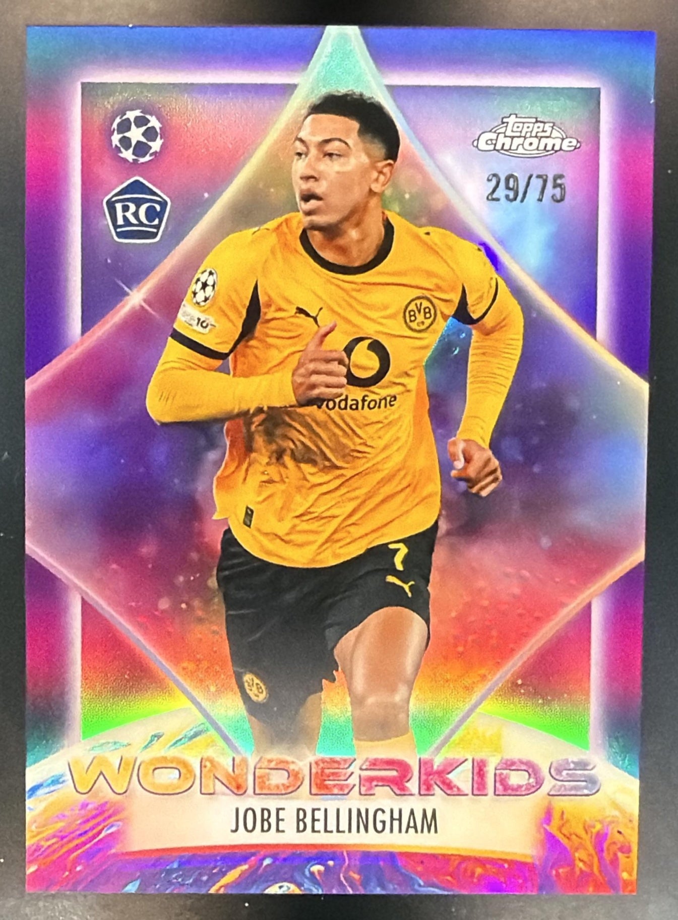 2025 Topps Chrome UEFA Club Jobe Bellingham Wonderkids Purple Refractor /75 RC — front