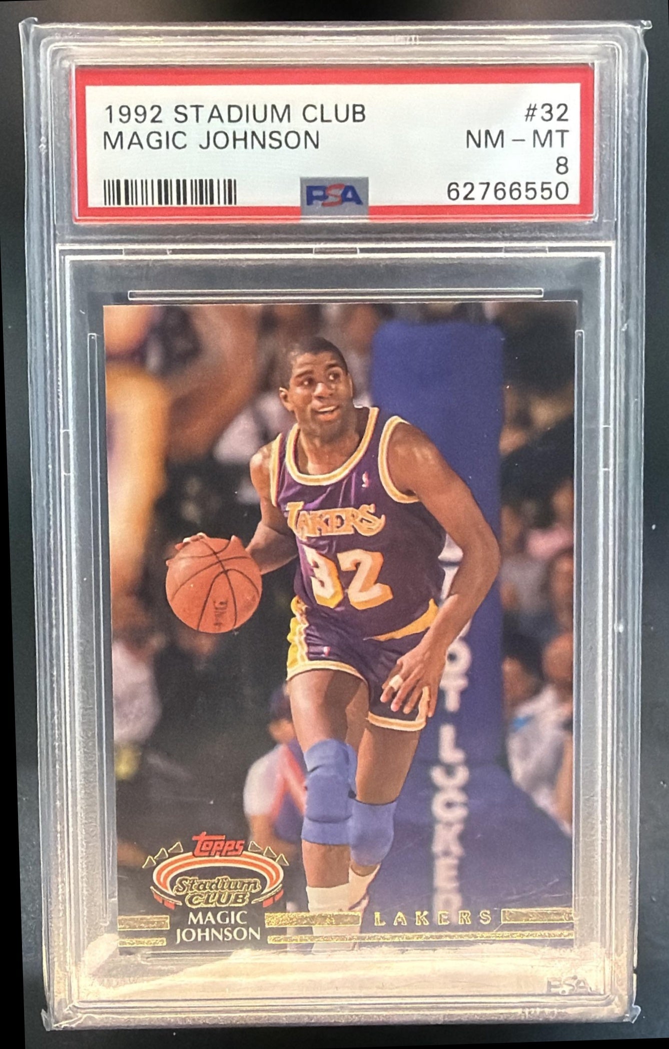 1992-93 Topps Stadium Club Magic Johnson #32 Members Only Lakers PSA 8 — front
