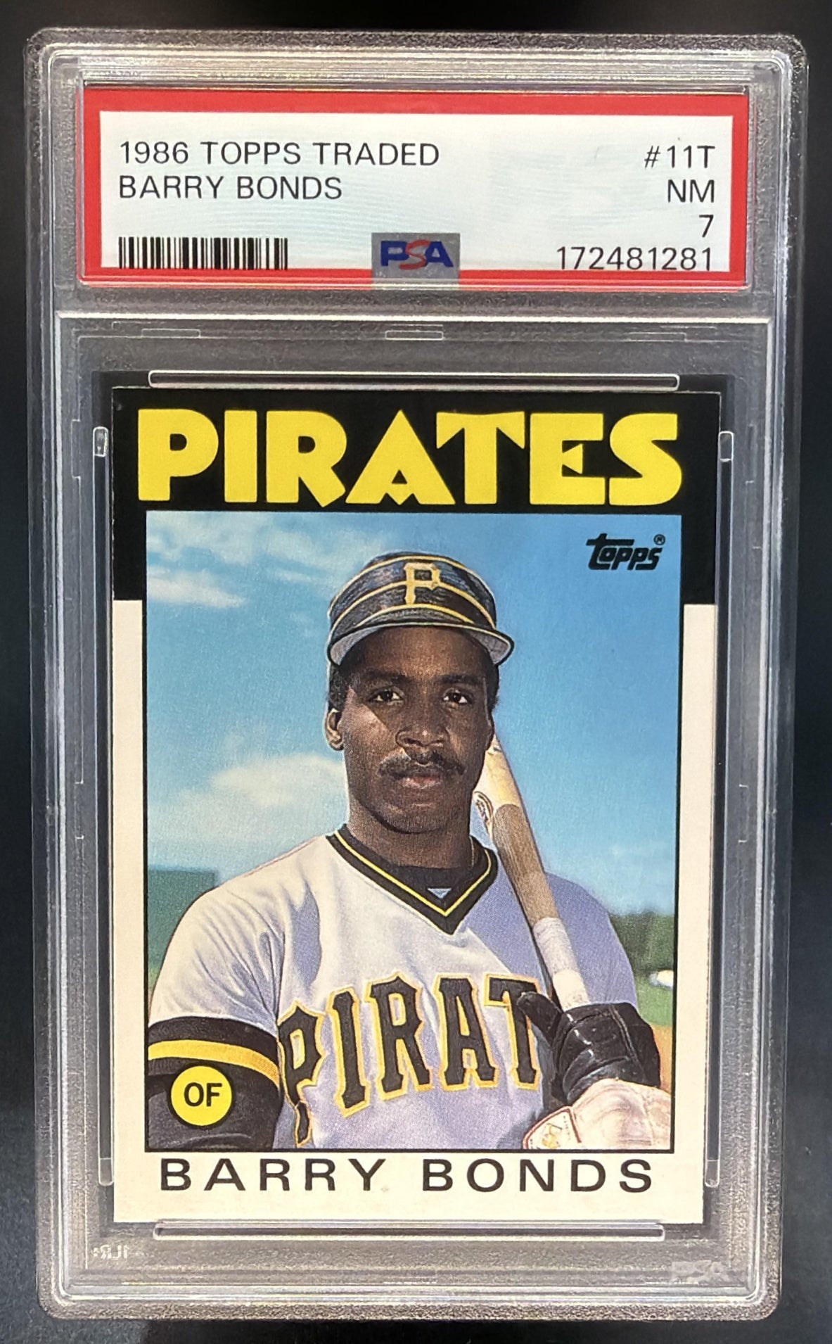 1986 Topps Traded Barry Bonds #11T RC Pirates PSA 7 — front