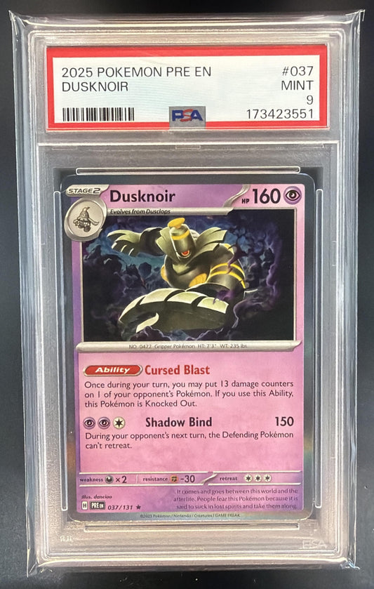 2025 Pokemon Prismatic Evolutions Dusknoir #037/131 PSA 9 — front
