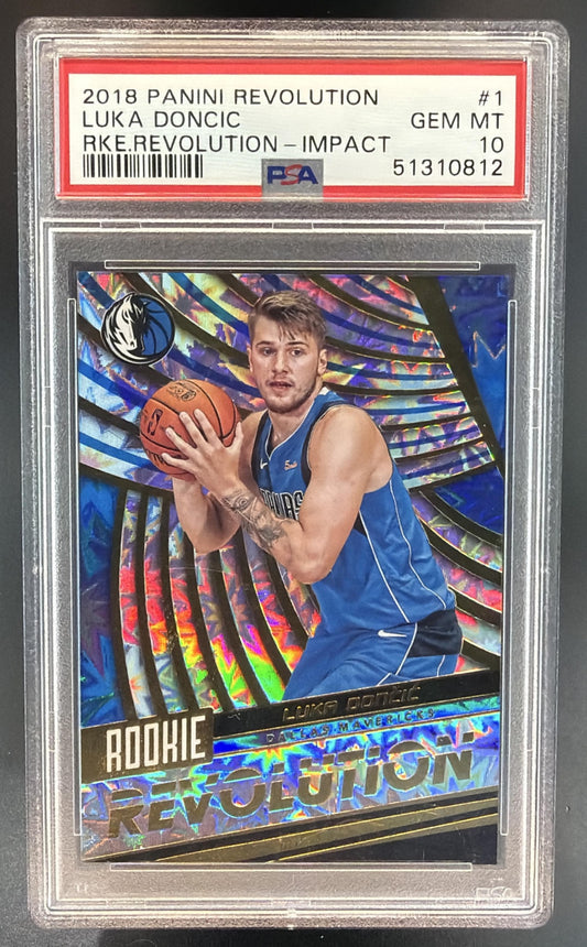 2018-19 Panini Revolution Luka Doncic #1 Rookie Impact RC Mavericks PSA 10 — front