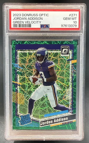 2023 Donruss Optic Jordan Addison Green Velocity Prizm RC Rated Rookie PSA 10