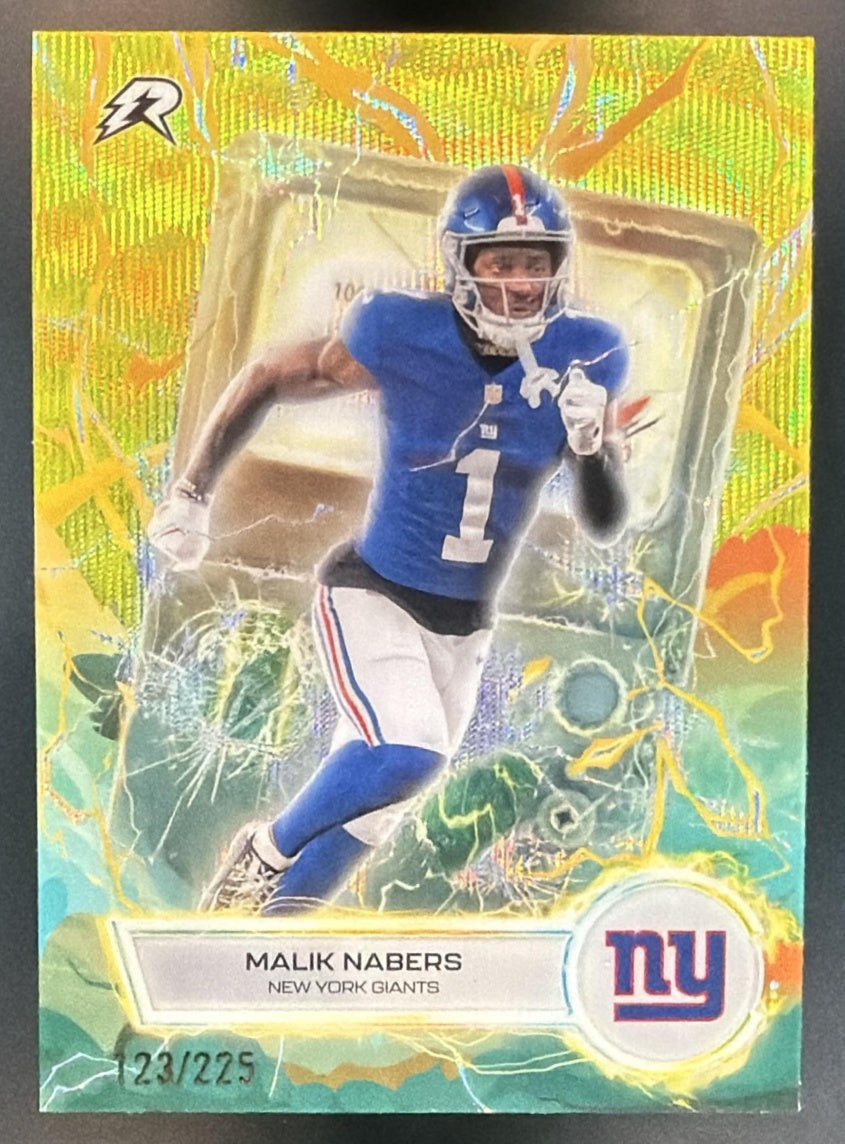 2025 Topps Resurgence Malik Nabers #VT-23 Voltaic Yellow Surge Refractor /225 — front