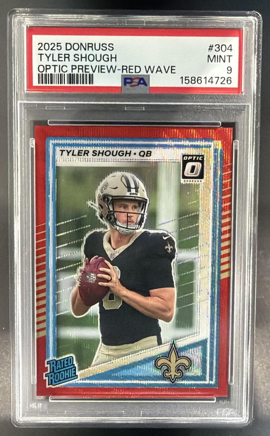 2025 Panini Donruss Tyler Shough Optic Rated Rookie Preview Red Wave RC PSA 9 — front