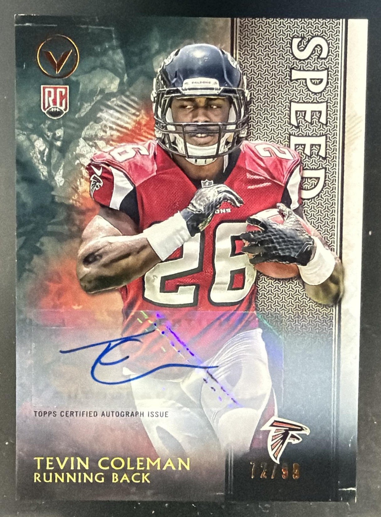 2015 Topps Valor Tevin Coleman #176 Auto Speed 72/99 RC Falcons — front