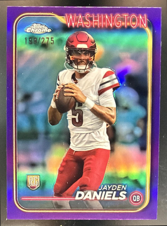 2024 Topps Chrome Jayden Daniels #201 Purple Refractor 198/275 RC Commanders — front