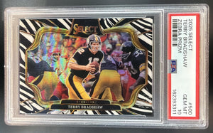 2025 Panini Select Terry Bradshaw #500 Field Level Zebra Prizm Steelers PSA 10