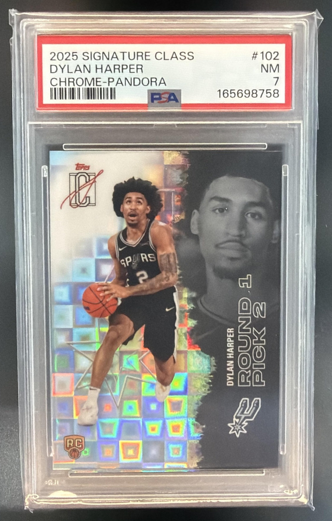 2025 Topps Signature Class Dylan Harper Chrome Rookie Pandora Refractor RC PSA 7 — front