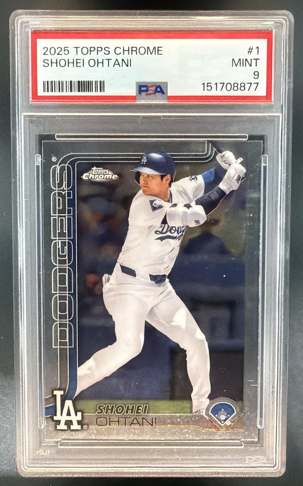 2025 Topps Chrome Shohei Ohtani #1 Dodgers PSA 9 — front