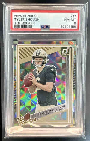2025 Panini Donruss Tyler Shough #17 The Rookies RC Saints PSA 8