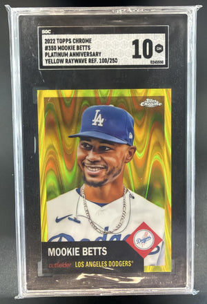 2022 Topps Chrome Platinum Anni. Mookie Betts Yellow RayWave Ref. /250 SGC 10