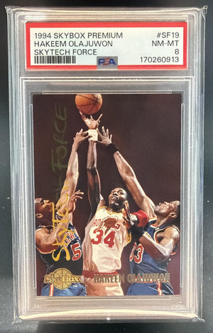 1994-95 Skybox Premium Hakeem Olajuwon #SF19 SkyTech Force Rockets PSA 8