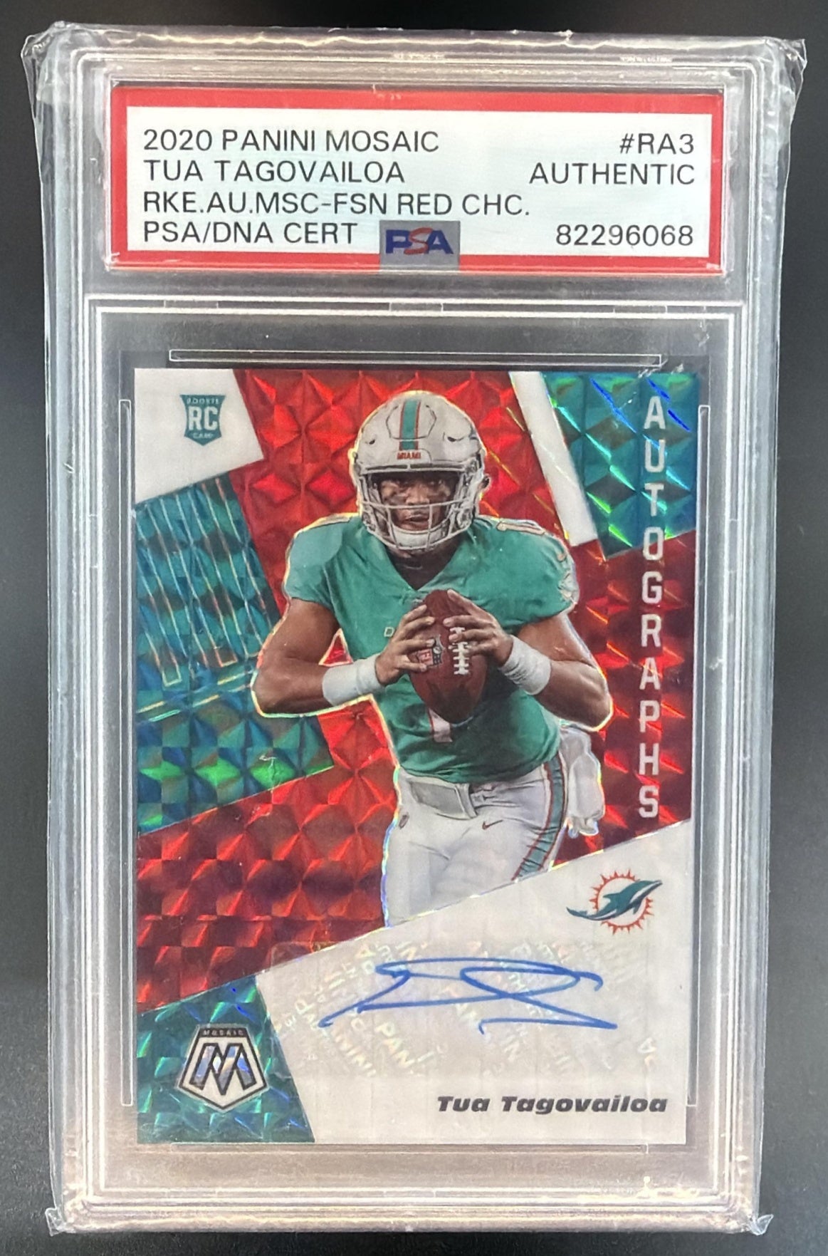 2020 Mosaic Tua Tagovailoa Rookie Auto Choice Prizm Fusion Red RC PSA AUTH — front
