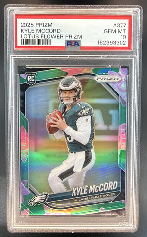 2025 Panini Prizm Kyle McCord #377 Lotus Flower 18/18 RC Eagles PSA 10