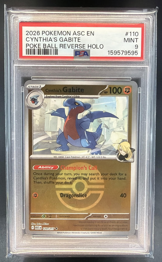 2026 Pokemon Ascended Heroes Cynthia's Gabite Poke Ball Reverse Holo PSA 9 — front