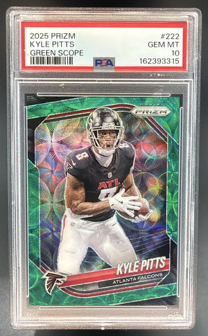 2025 Panini Prizm Kyle Pitts #222 Green Scope 7/75 Falcons PSA 10