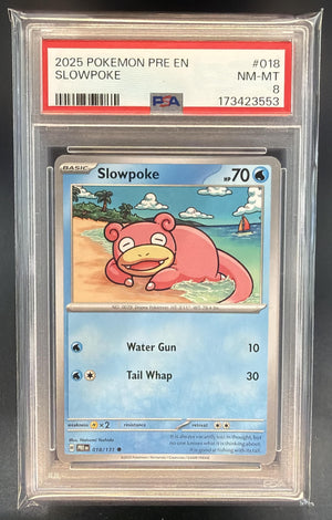 2025 Pokemon Prismatic Evolutions Slowpoke #018/131 PSA 8