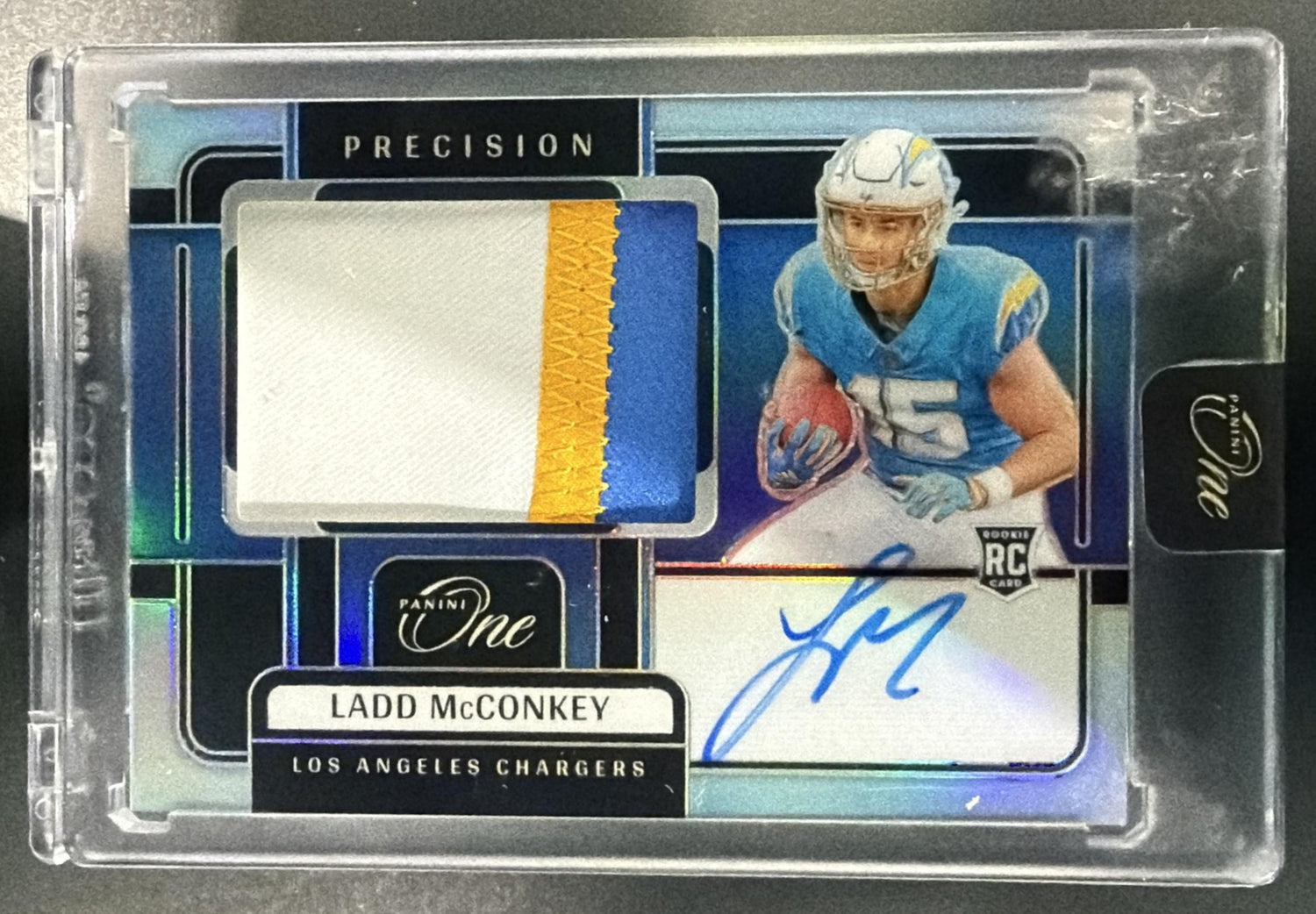 2024 Panini One Ladd McConkey #309 Precision Rookie Patch Auto /99 MEM RC — front