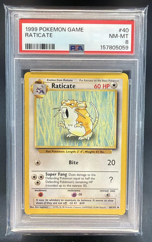 1999 Pokemon Unlimited Raticate #40/102 Set Uncommon PSA 8