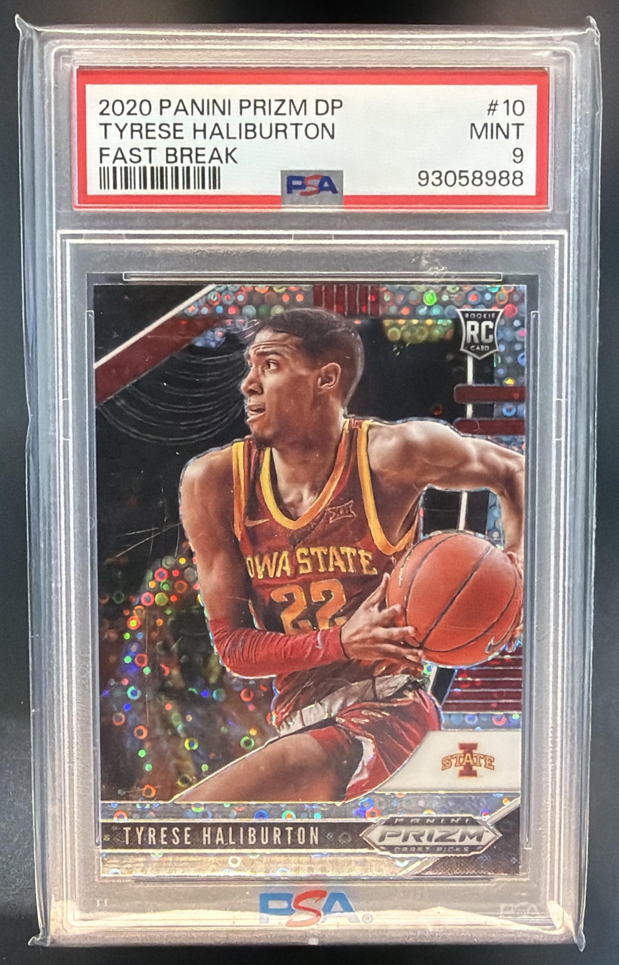 2020 Panini Prizm Draft Picks Collegiate Tyrese Haliburton Fast Break RC PSA 9 — front