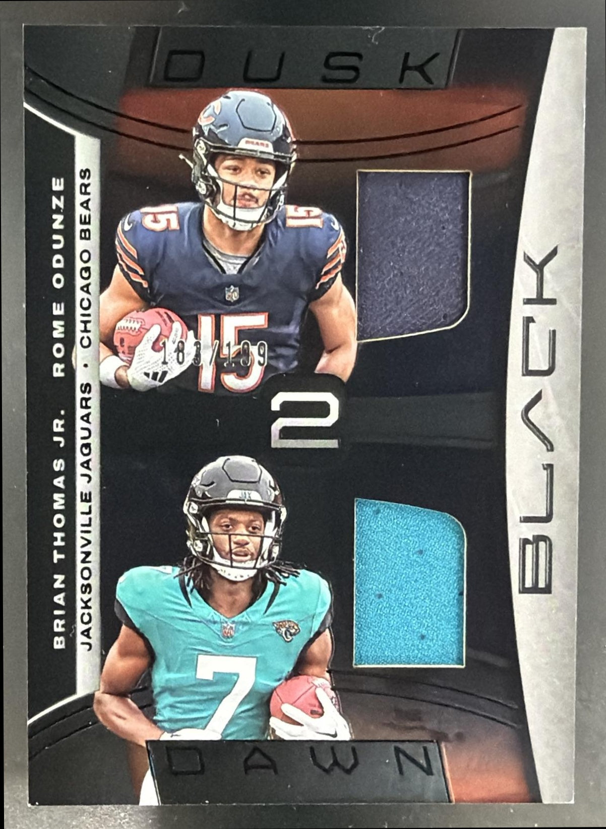 2024 Panini Black Rome Odunze Brian Thomas Jr. Dusk 2 Dawn /199 MEM RC — front