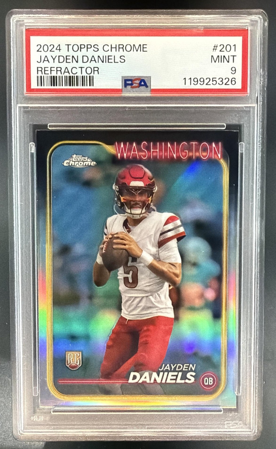 2024 Topps Chrome Jayden Daniels #201 Refractor RC Commanders PSA 9 — front