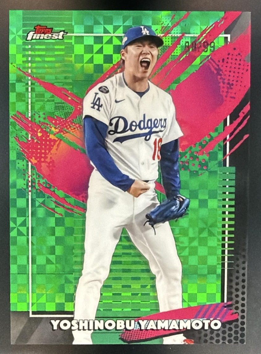 2026 Topps Finest Yoshinobu Yamamoto #215 Rare Green X-Fractor 88/99 Dodgers — front