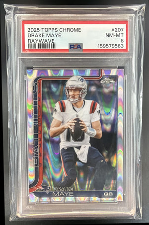 2025 Topps Chrome Drake Maye #207 RayWave Refractor Patriots PSA 8
