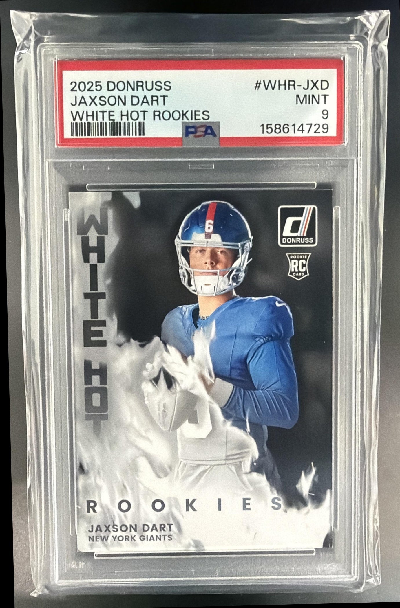 2025 Panini Donruss Jaxson Dart #WHR-JXD White Hot Rookies RC Giants PSA 9 — front