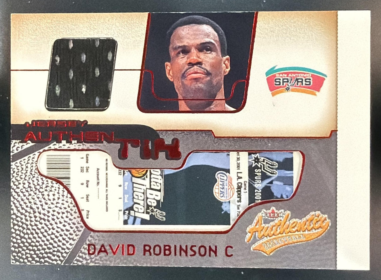 2001-02 Fleer Authentix David Robinson #JA-DR Jersey Ticket Spurs — front