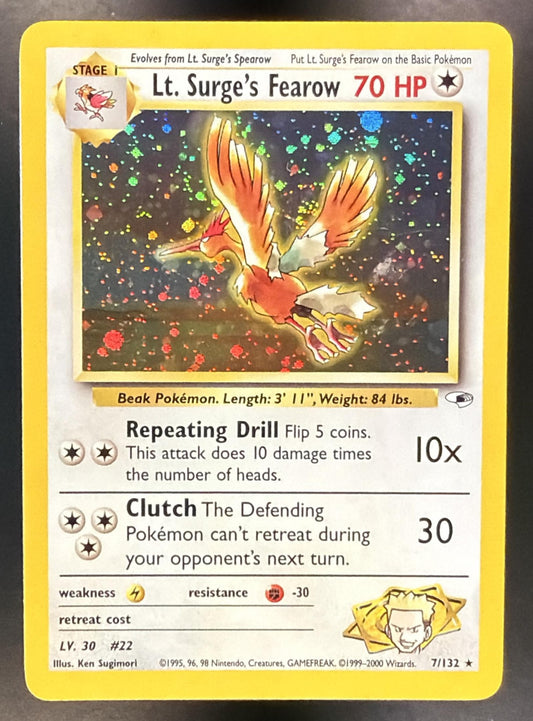 2000 Pokemon Gym Heroes Lt. Surge's Fearow #007/132 Holo — front