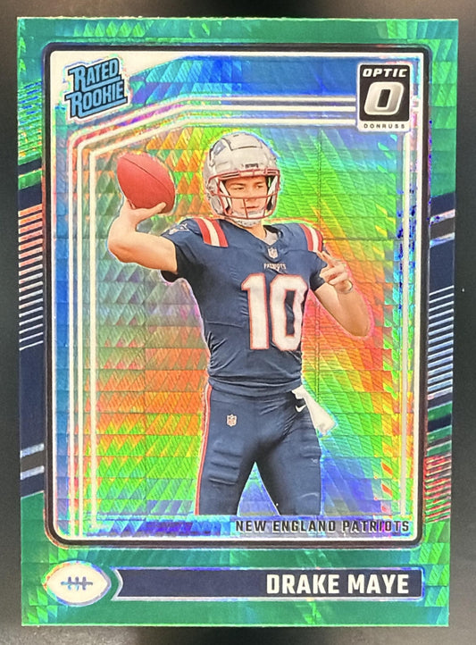 2024 Panini Donruss Optic Drake Maye #229 Green Hyper Rated Rookie Patriots — front