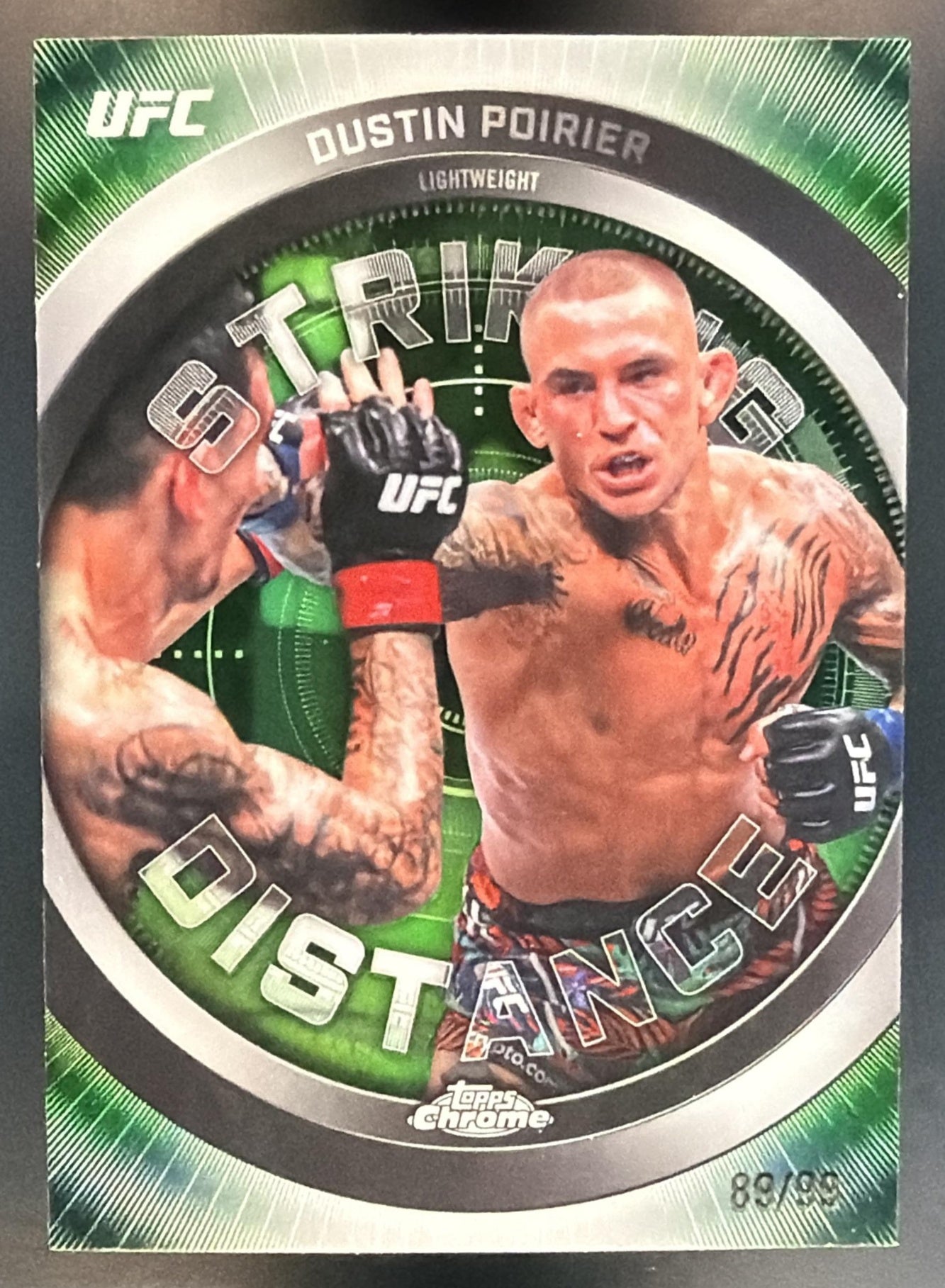 2026 Topps Chrome UFC Dustin Poirier Striking Distance Green Refractor /99 — front