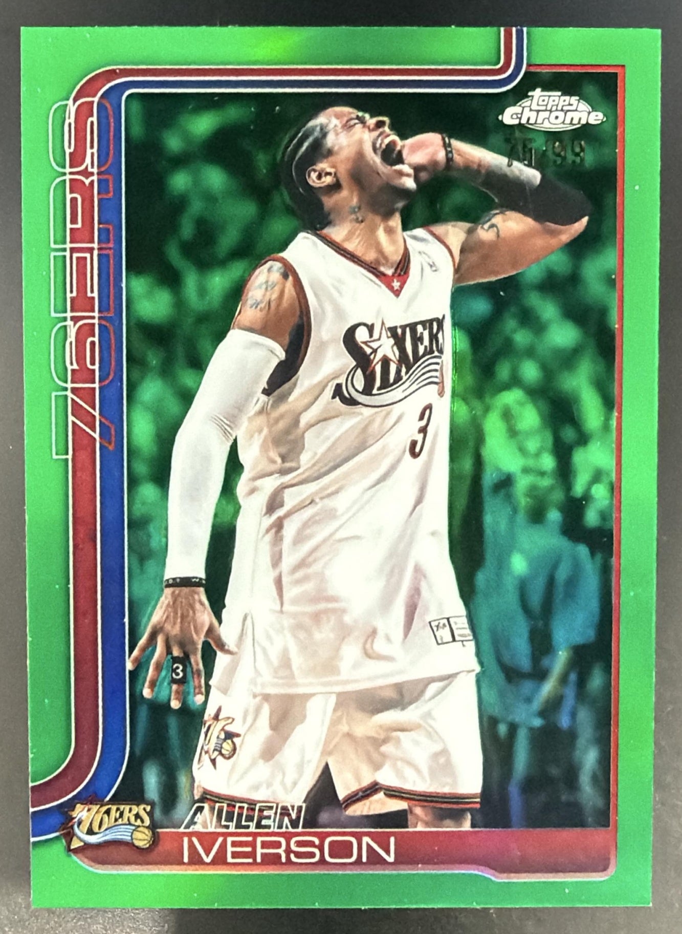 2025-26 Topps Chrome Update Allen Iverson #145 Green Refractor /99 76ers — front