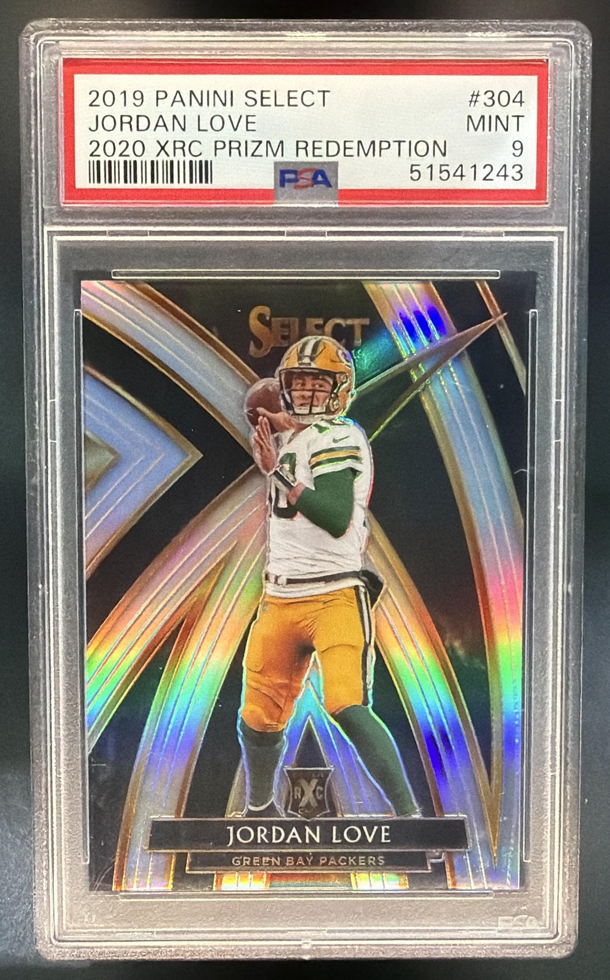 2019 Panini Select Jordan Love #304 2020 XRC Prizm Redemption Packers PSA 9 — front
