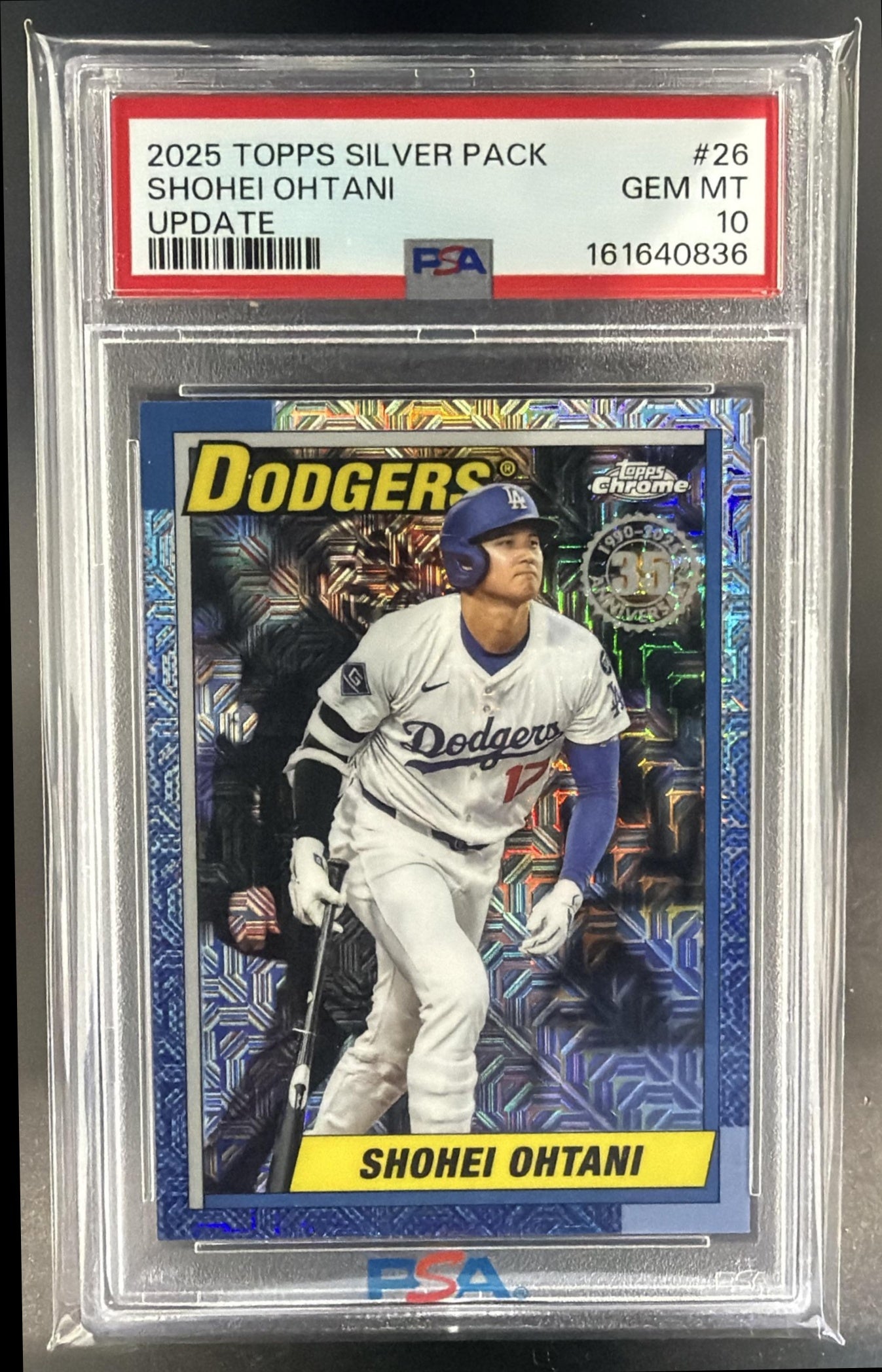 2025 Topps Update Shohei Ohtani #U90C-26 Silver Pack 1990 Chrome Dodgers PSA 10 — front