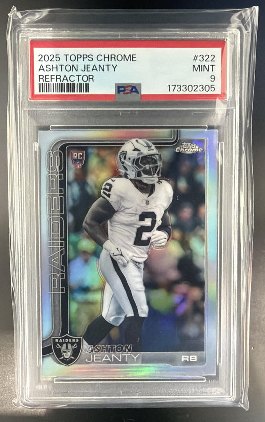 2025 Topps Chrome Ashton Jeanty #322 Rookie Refractor RC Raiders PSA 9 — front