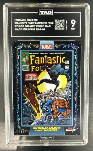 2026 Topps Marvel Finest The Fantastic Four 65th Comic Black Refractor /10 TAG 9