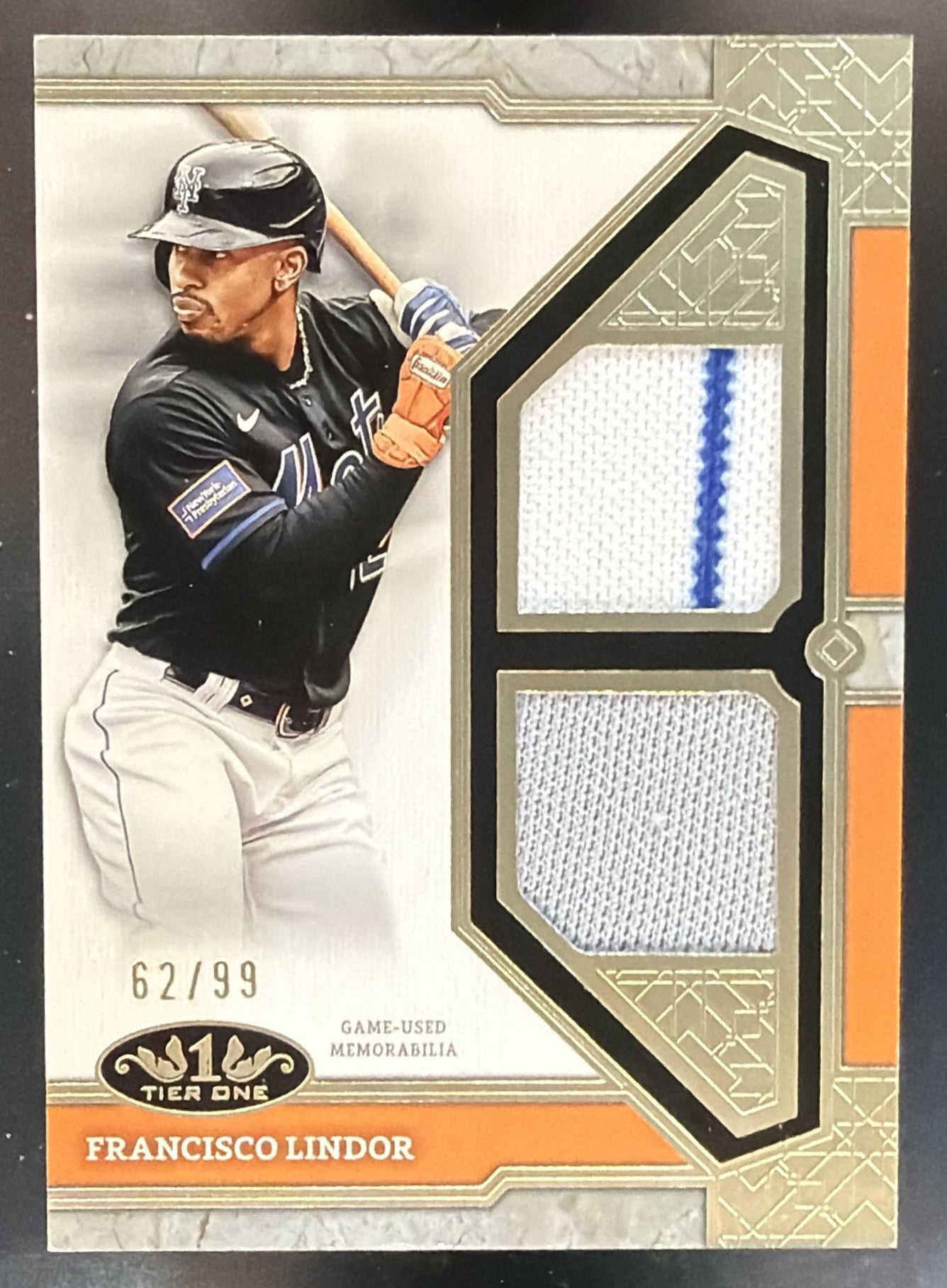 2024 Topps Tier One Francisco Lindor #T1R-FL Relics Duals 62/99 MEM Mets — front