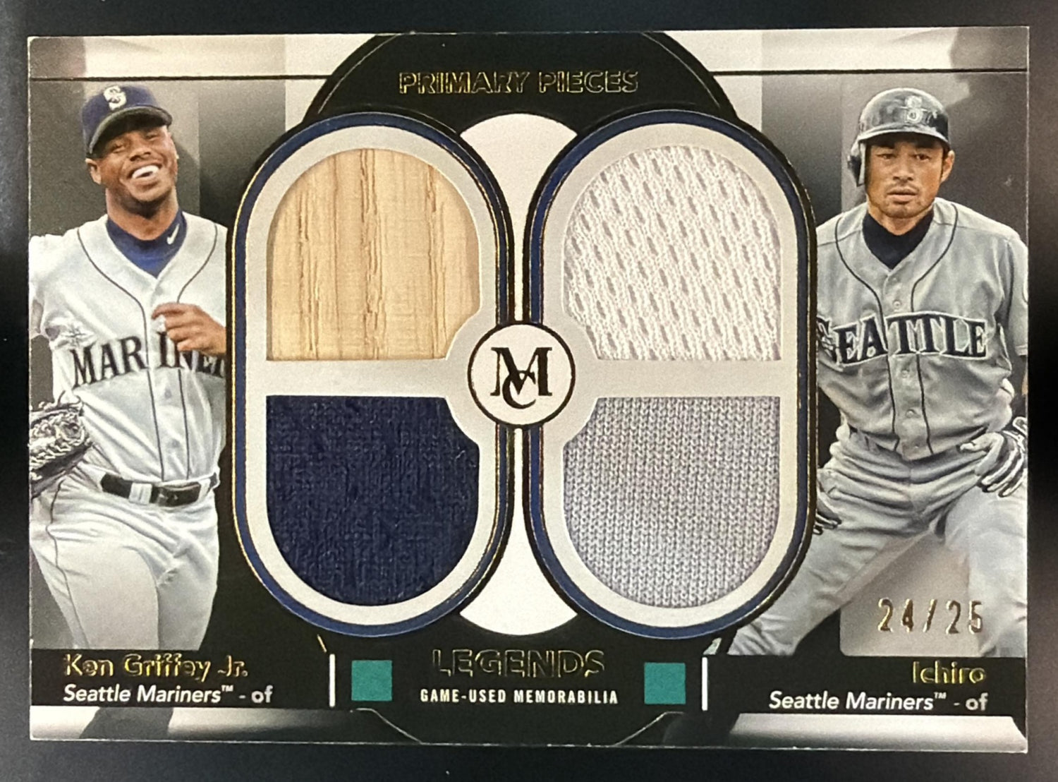 2024 Topps Museum Ichiro Ken Griffey Jr. Dual Quad Relics Gold /25 MEM — front