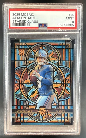 2025 Panini Mosaic Jaxson Dart #19 Stained Glass RC Giants PSA 9